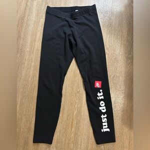 Nike Sportswear Essential High-Rise Black Leggings Sz Medium "Just Do It" Logo